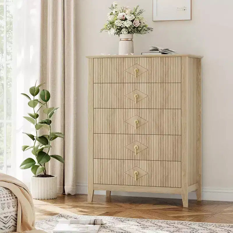 54 Fluted 6-Drawer Dresser - Modern Wood Storage Cabinet for Bedroom & Living Room