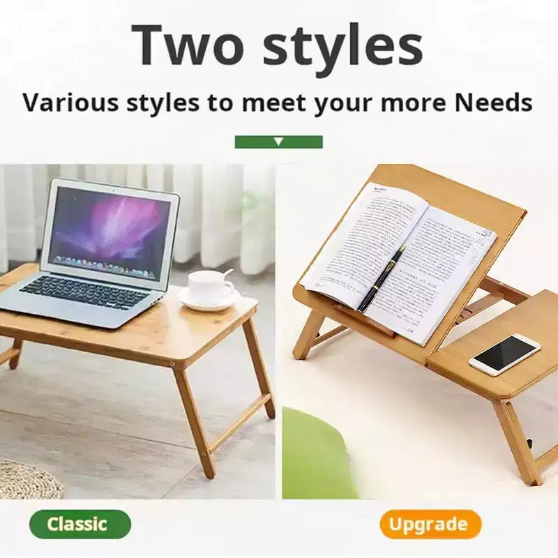 Adjustable Bed Table - 50x30cm Portable Bamboo Laptop Desk for Dormitory & Bedroom, Folding Reading/Writing Table (Primary Color, 1-Pack)