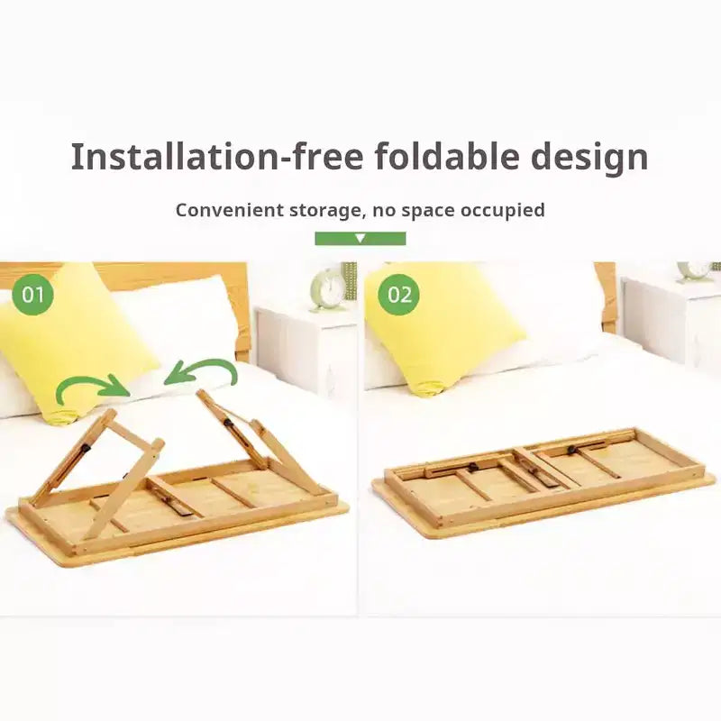 Adjustable Bed Table - 50x30cm Portable Bamboo Laptop Desk for Dormitory & Bedroom, Folding Reading/Writing Table (Primary Color, 1-Pack)