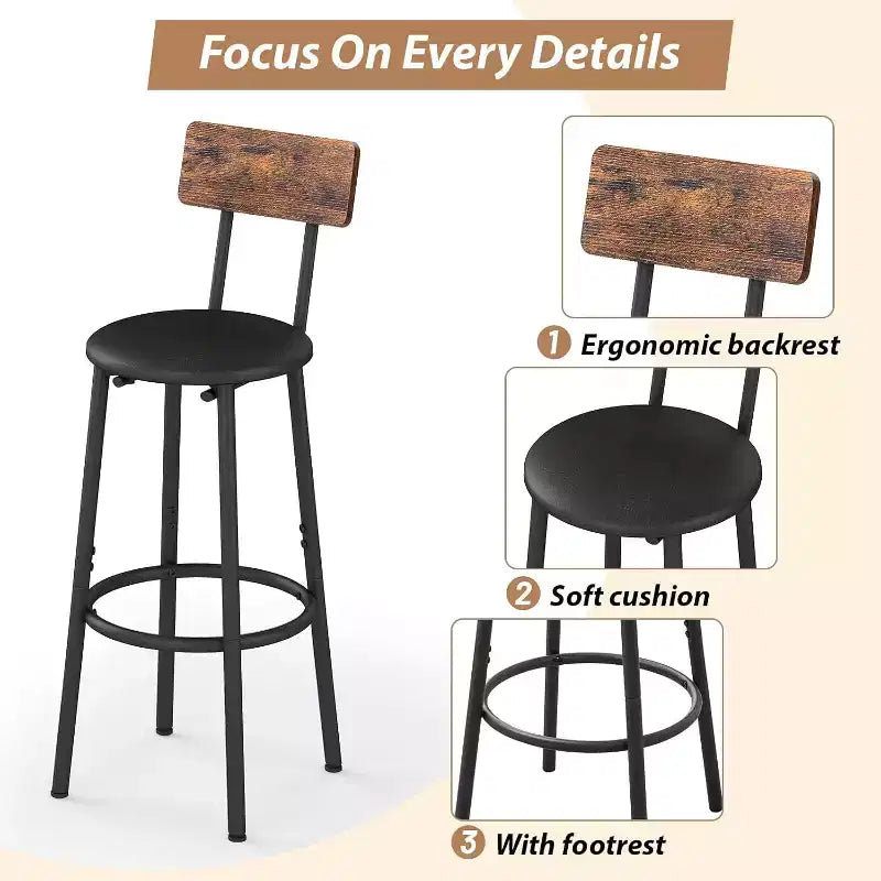 Zevemomo 3-Piece Counter Height Table Set, 31.5 Pub Table with 2 Stools, Space-Saving Kitchen Dining Set for Small Spaces, Brown