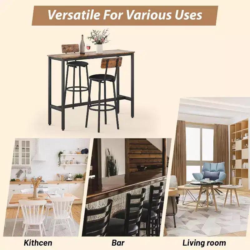 Zevemomo 3-Piece Counter Height Table Set, 31.5 Pub Table with 2 Stools, Space-Saving Kitchen Dining Set for Small Spaces, Brown