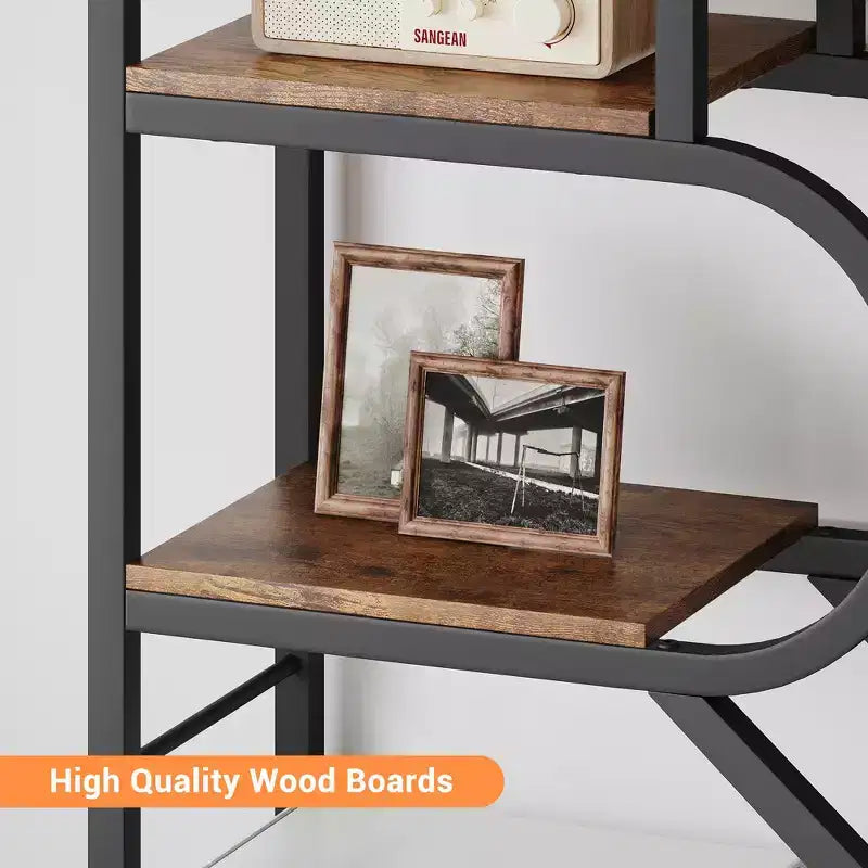 6-Tier Bookshelf, Luxury Arched Bookcase, Modern Decorative Metal and Wood Design, Suitable for Living Room, Office and Bedroom
