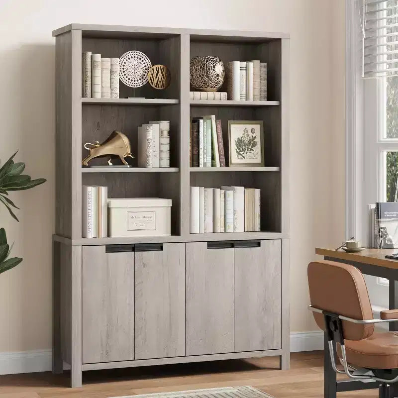 70.7 High Bookshelf, 3-Layer Double-Width Bookshelf With Cabinet Doors, Large Freestanding Bookcase Suitable for Living Room, Office, Library