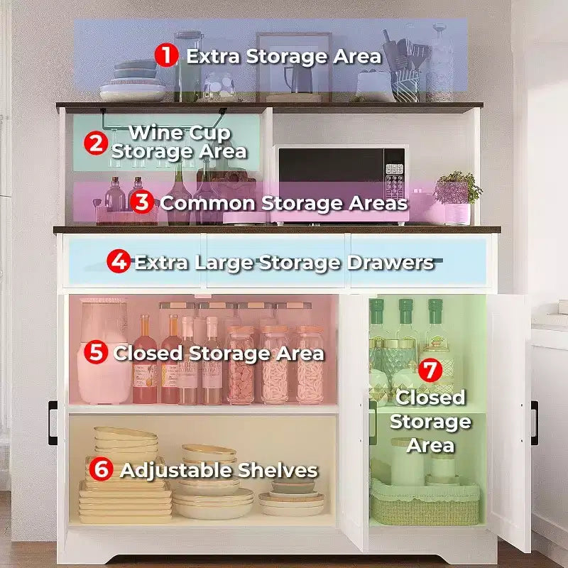 Farmhouse Sideboard Buffet with Microwave Stand, Barn Doors Buffet Storage Cabinet with Drawers and Shelves, Wood Coffee Bar Cabinet for Kitchen