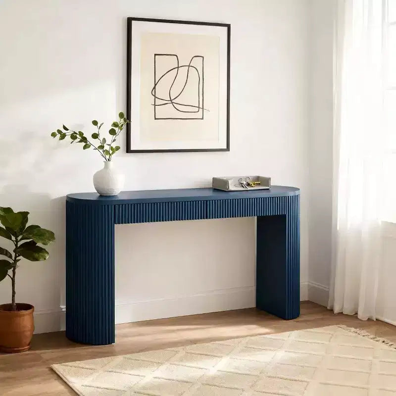Homy Casa Modern Ribbed Console Table with 2 Drawers  Stylish Entryway or Vanity Table