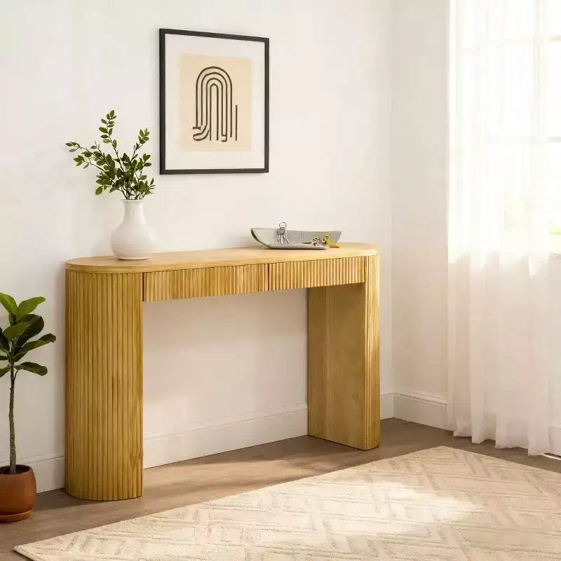 Homy Casa Modern Ribbed Console Table with 2 Drawers  Stylish Entryway or Vanity Table