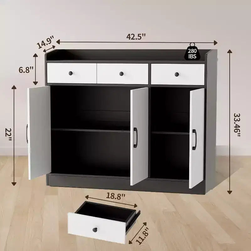 Modern Sideboard Buffet Cabinet, 42.5-Inch Coffee Bar Table with Adjustable Shelf for Living Room