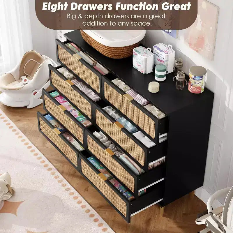 8-Drawer Dresser, Modern Wooden Bedroom Chest of Drawers With Storage Drawers, Farmhouse Style TV Stand for Living Room, Bedroom
