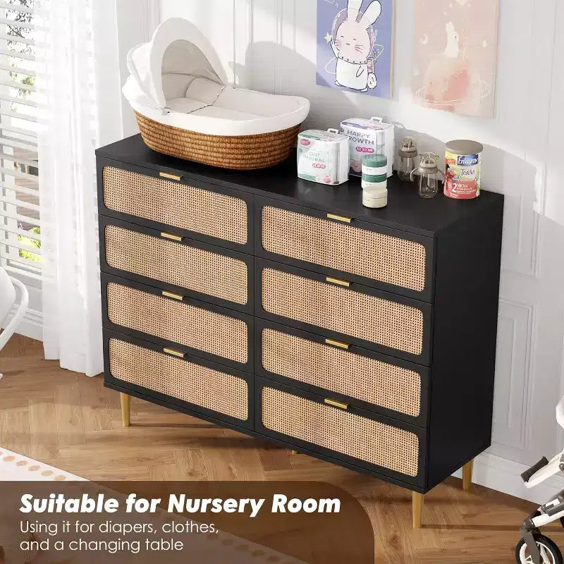 8-Drawer Dresser, Modern Wooden Bedroom Chest of Drawers With Storage Drawers, Farmhouse Style TV Stand for Living Room, Bedroom