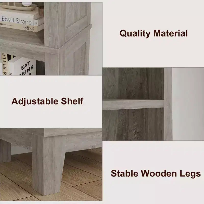 Narrow Bookcase 5 Tier Farmhouse Bookshelf Wooden Bookshelves Rustic Vintage Etagere Oak for Home Office, Living Room, Bed Room,Gray