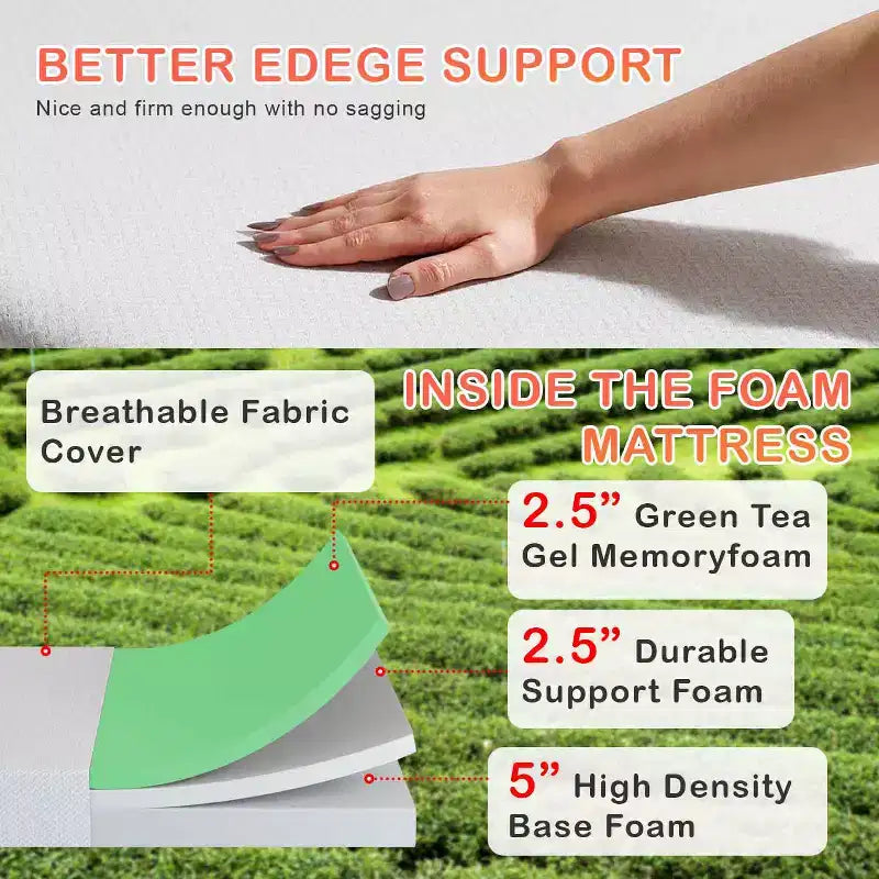 BestMassage 10 Inch Green Tea Memory Foam Mattress Cooling Gel Infused Mattress Medium Firm Mattresses