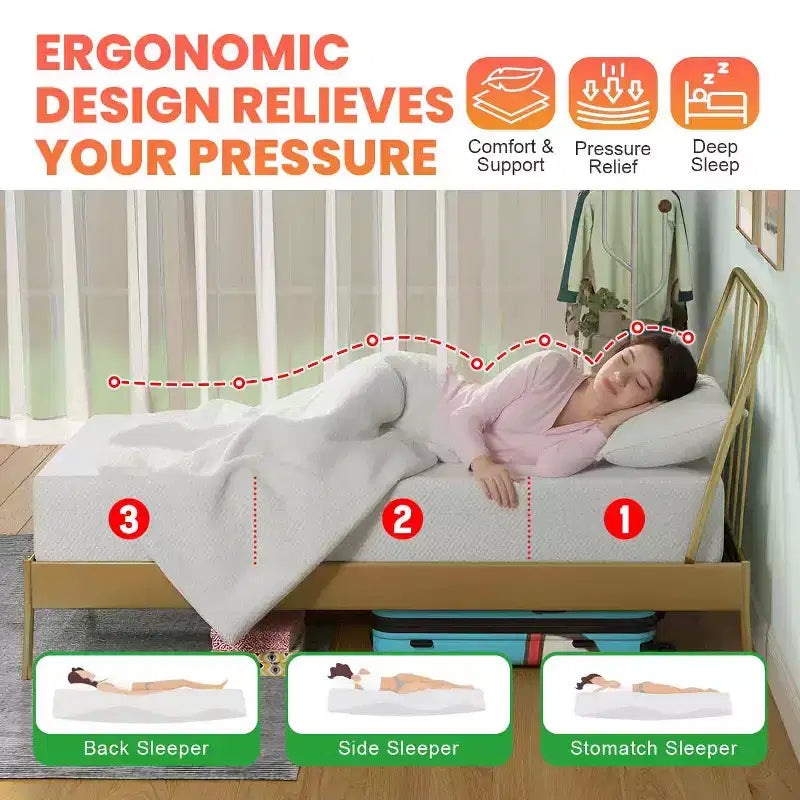 BestMassage 10 Inch Green Tea Memory Foam Mattress Cooling Gel Infused Mattress Medium Firm Mattresses