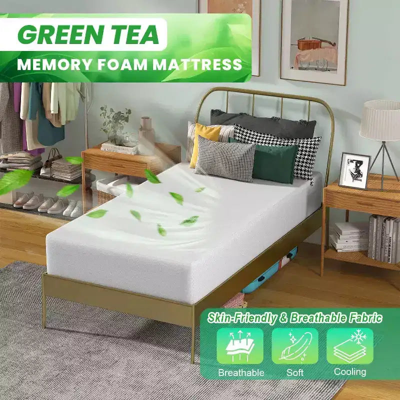 BestMassage 10 Inch Green Tea Memory Foam Mattress Cooling Gel Infused Mattress Medium Firm Mattresses