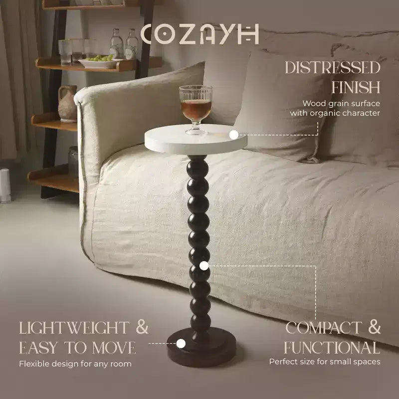 COZAYH Small Pedestal Round End Table, Living Room Furniture, Black and White
