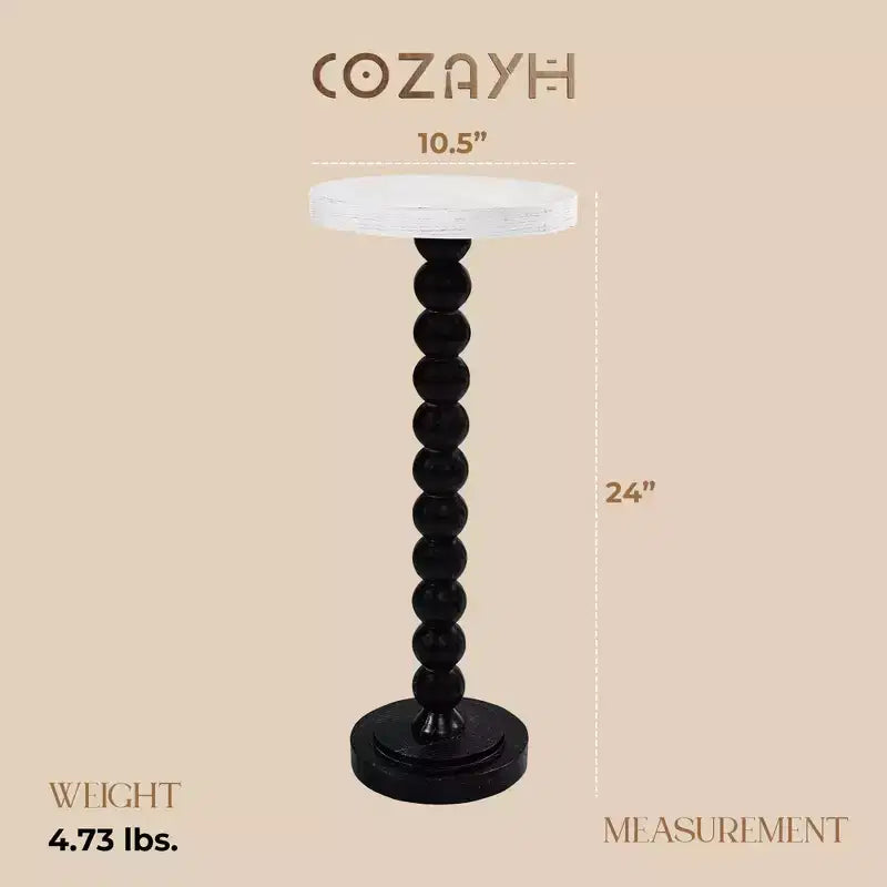 COZAYH Small Pedestal Round End Table, Living Room Furniture, Black and White