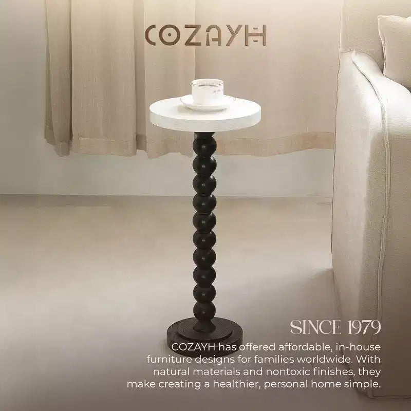 COZAYH Small Pedestal Round End Table, Living Room Furniture, Black and White