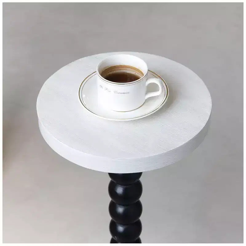 COZAYH Small Pedestal Round End Table, Living Room Furniture, Black and White