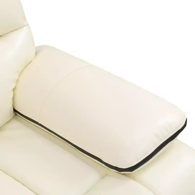 MAYEERTY Power Reclining Sofa, Electric 3-Seat Leather Recliner with USB Charging, Reversible Table & LED Lighting for Living Room, Off-White