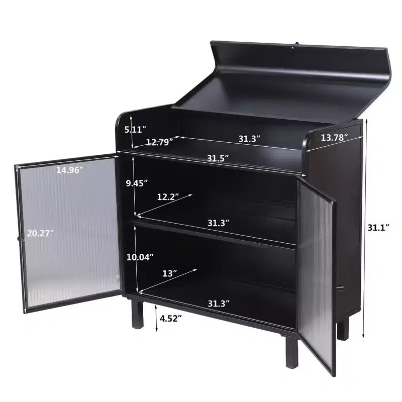 GDFStudio Leah 31.49'' Modern Sideboard Buffet Cabinet with 2 Tempered Glass Doors and 1 Flip Top