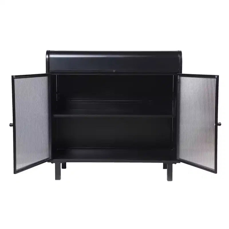 GDFStudio Leah 31.49'' Modern Sideboard Buffet Cabinet with 2 Tempered Glass Doors and 1 Flip Top
