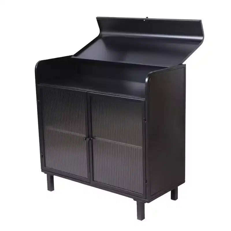 GDFStudio Leah 31.49'' Modern Sideboard Buffet Cabinet with 2 Tempered Glass Doors and 1 Flip Top