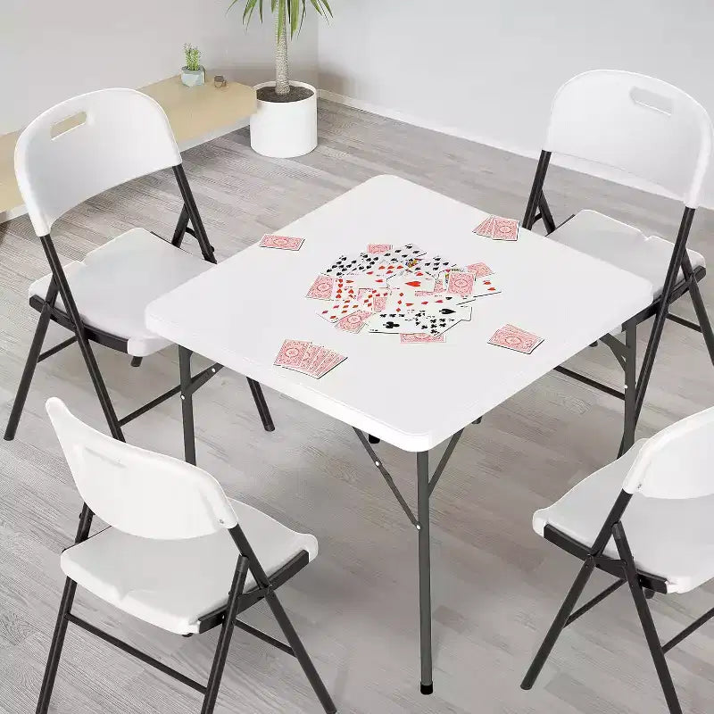 VINGLI White Card Square Table, 34 inch Foldable Legs Full Table Top, Easy to Set up and Store, Folding Portable for Indoor, Outdoor