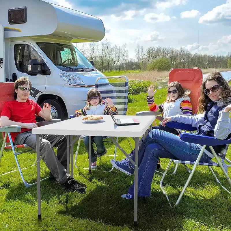 VINGLI White Card Square Table, 34 inch Foldable Legs Full Table Top, Easy to Set up and Store, Folding Portable for Indoor, Outdoor