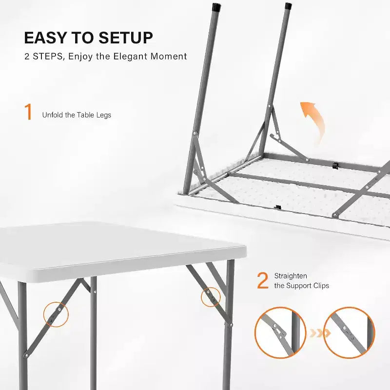 VINGLI White Card Square Table, 34 inch Foldable Legs Full Table Top, Easy to Set up and Store, Folding Portable for Indoor, Outdoor
