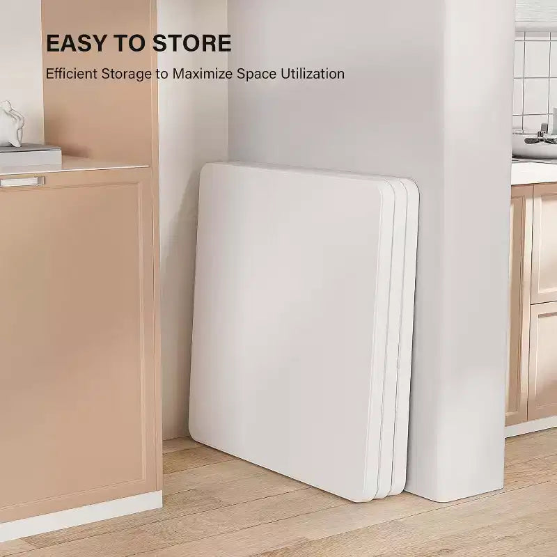 VINGLI White Card Square Table, 34 inch Foldable Legs Full Table Top, Easy to Set up and Store, Folding Portable for Indoor, Outdoor