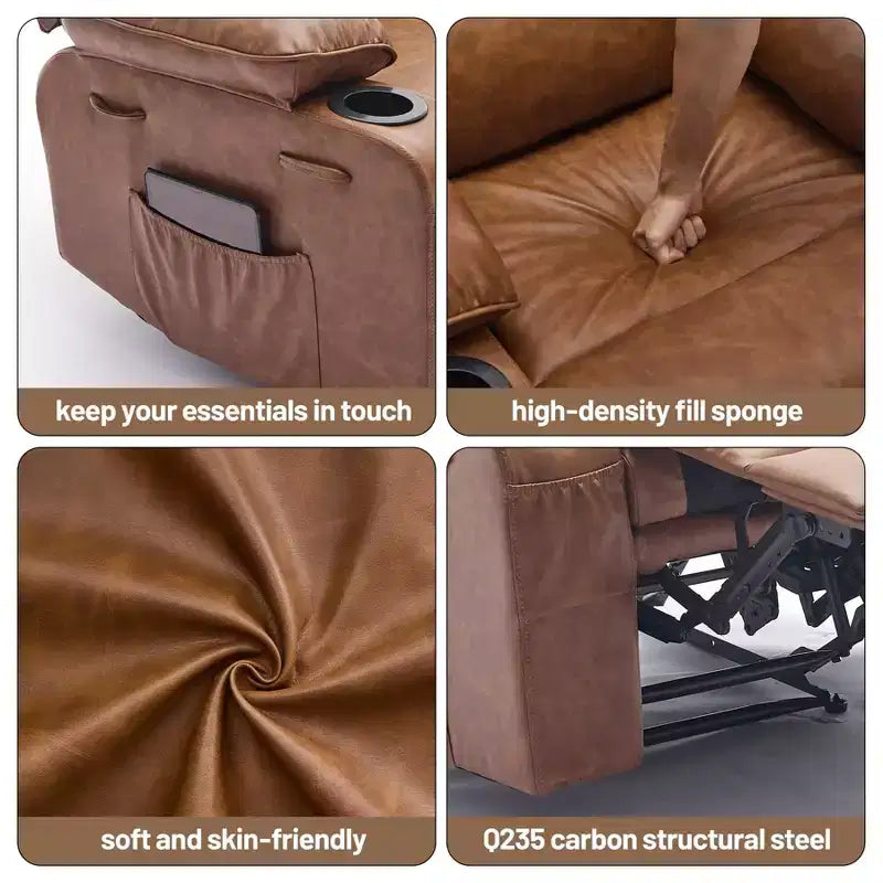 PU Leather Extra Wide Manual Recliner for Adults with Massage and Heat, Large Lazy Chair with 1.5X Sponge Comfort Arm and Back for Living Room