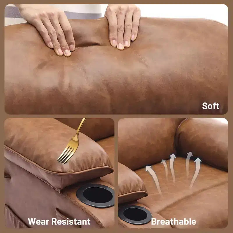PU Leather Extra Wide Manual Recliner for Adults with Massage and Heat, Large Lazy Chair with 1.5X Sponge Comfort Arm and Back for Living Room