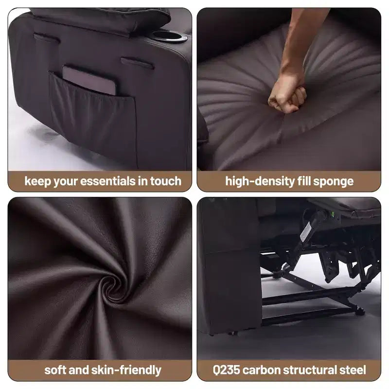 PU Leather Extra Wide Manual Recliner for Adults with Massage and Heat, Large Lazy Chair with 1.5X Sponge Comfort Arm and Back for Living Room