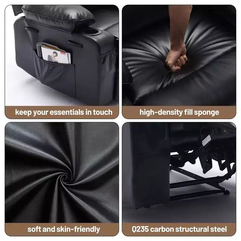 PU Leather Extra Wide Manual Recliner for Adults with Massage and Heat, Large Lazy Chair with 1.5X Sponge Comfort Arm and Back for Living Room