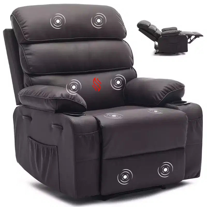 PU Leather Extra Wide Manual Recliner for Adults with Massage and Heat, Large Lazy Chair with 1.5X Sponge Comfort Arm and Back for Living Room