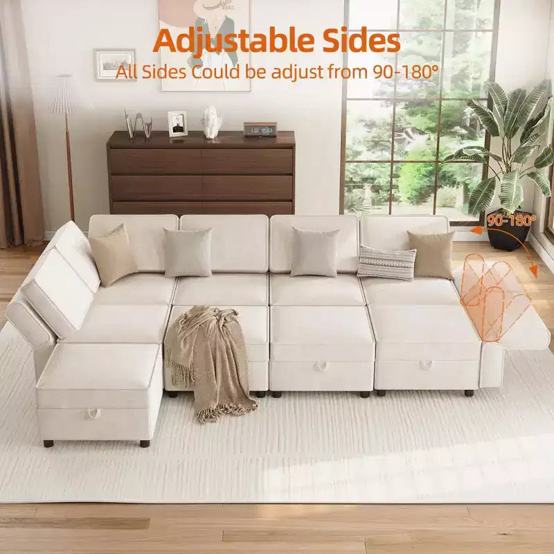 Modular Sectional 9-Seat Sofa, L Shaped Sectional Couch with Removable Storage Ottoman, Convertible Sleeper Sofa Suitable for Living Room