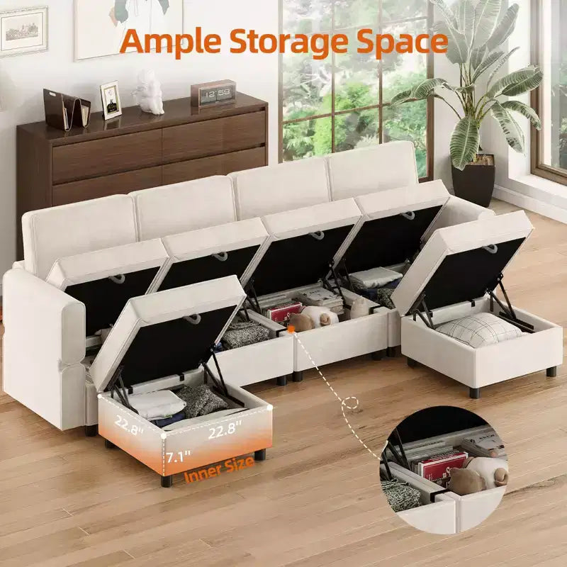 Modular Sectional 9-Seat Sofa, L Shaped Sectional Couch with Removable Storage Ottoman, Convertible Sleeper Sofa Suitable for Living Room