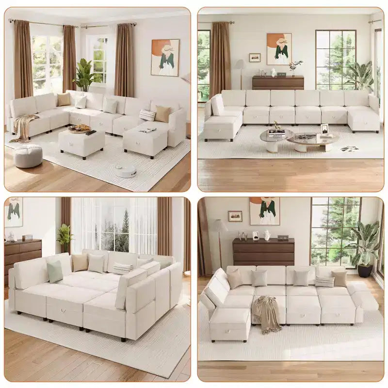 Modular Sectional 9-Seat Sofa, L Shaped Sectional Couch with Removable Storage Ottoman, Convertible Sleeper Sofa Suitable for Living Room