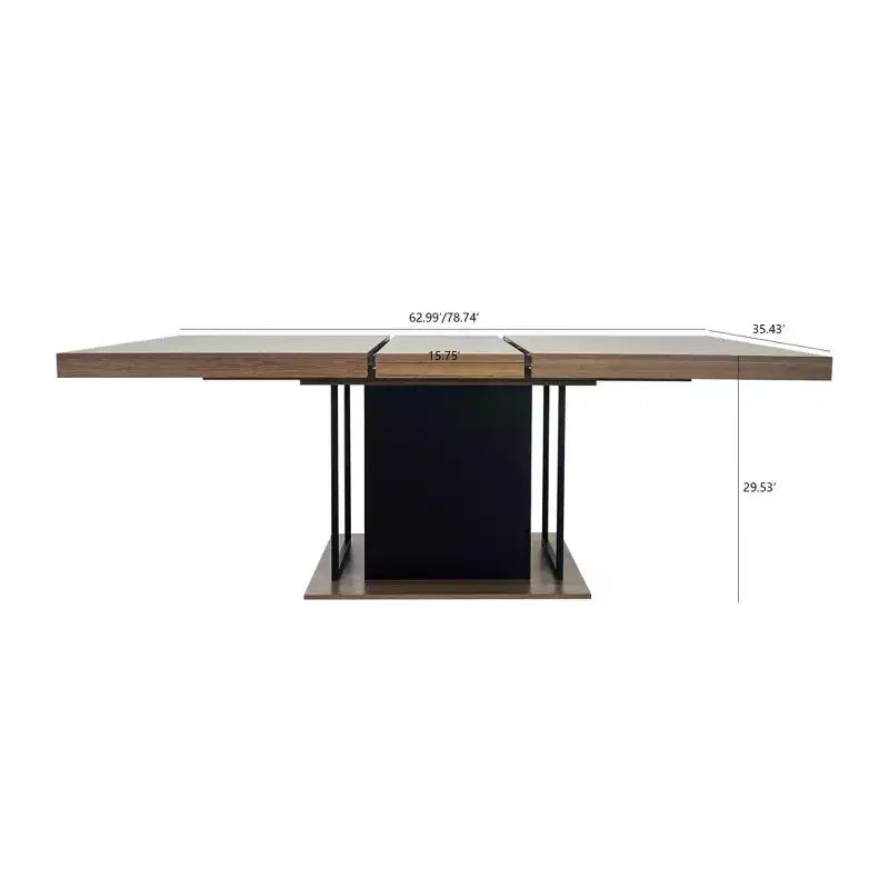 Okak 78.7IN Rectangle Extendable Dining Table for 6-10 People, Folding Table with Aged Effect Top, Kitchen Table for Dining Room, Black+Brown