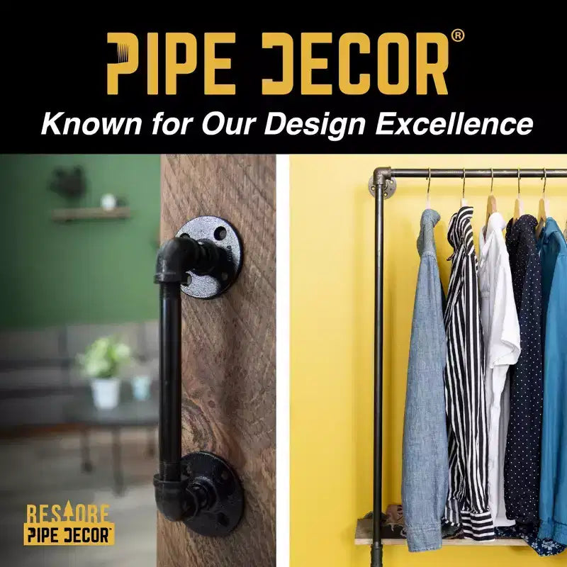 Pipe Decor 36 in. Wall Mounted Clothing Rack with Wood Shelf, Trail Brown
