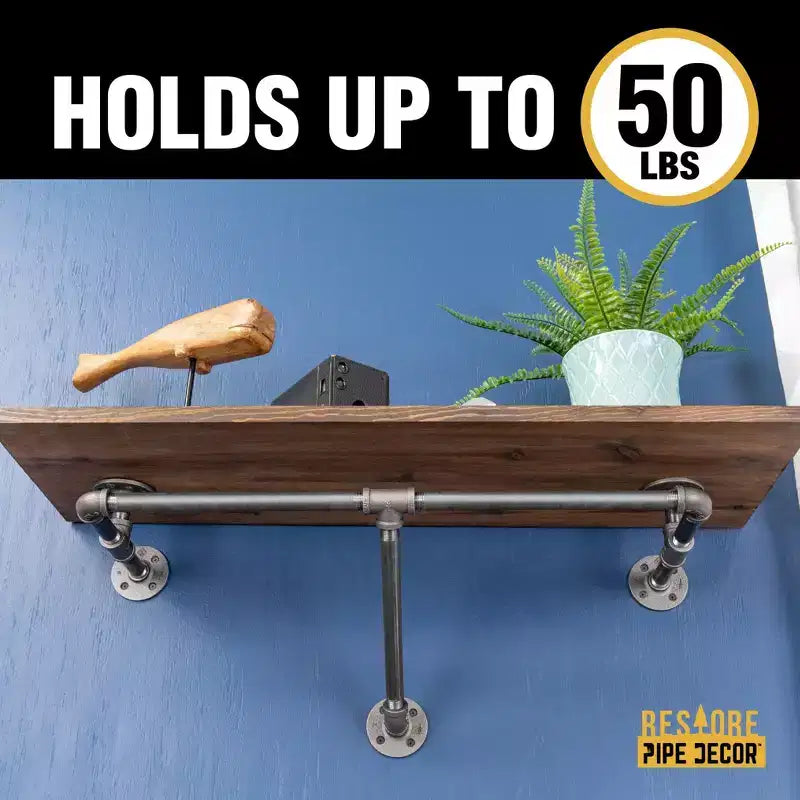Pipe Decor 36 in. Wall Mounted Clothing Rack with Wood Shelf, Trail Brown