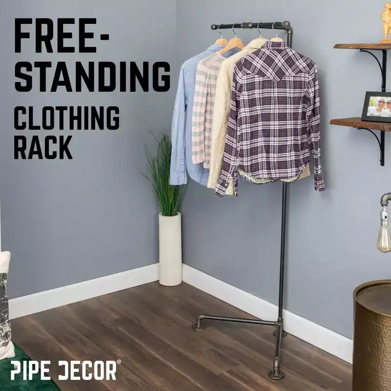 Pipe Decor Freestanding Tee-Style Pipe Clothing Rack