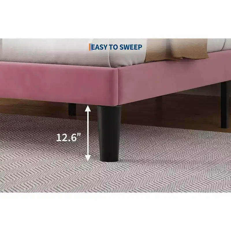Bed Frame, Solid Wood Slatted Platform Bed with Crystal Button Headboard and Underbed Storage, Quiet and Easy to Assemble