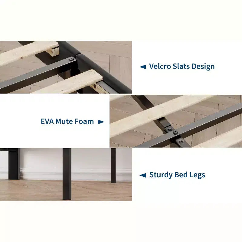 Bed Frame, Solid Wood Slatted Platform Bed with Crystal Button Headboard and Underbed Storage, Quiet and Easy to Assemble