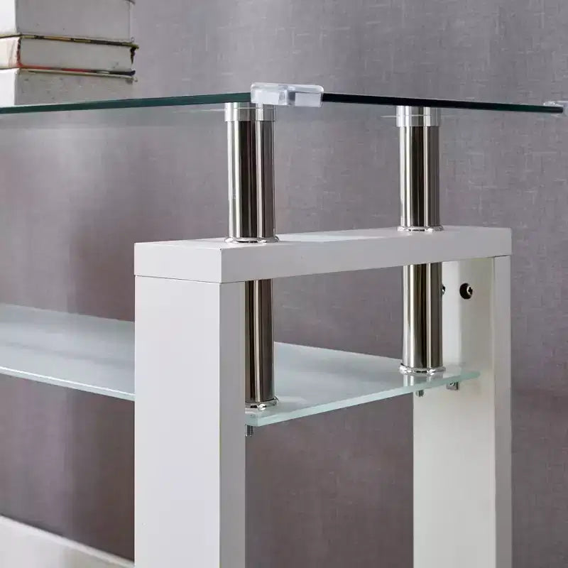 Okak Modern Console Table with Tempered Glass Top, Entryway Table with Storage Shelf, Accent Table for Living Room, Hallway, Foyer, White