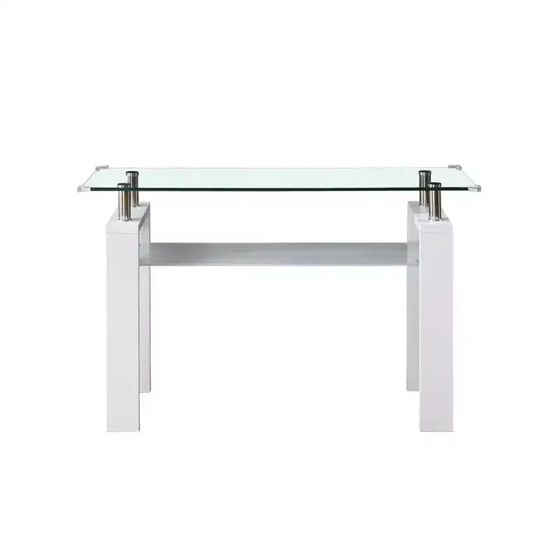 Okak Modern Console Table with Tempered Glass Top, Entryway Table with Storage Shelf, Accent Table for Living Room, Hallway, Foyer, White