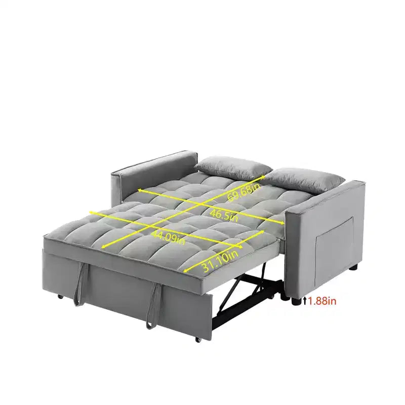 MAYEERTY Modern Velvet Loveseat Futon Sofa with Toss Pillows Pockets for Living Room Bedroom Small Space Gray