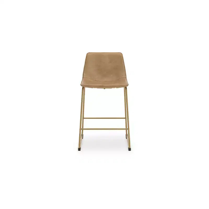 Signature Design by Ashley Lexadine Counter Height Bar Stools, Set of 2  Upholstered Faux Leather, Toast/Gold Finish, Modern Bucket Seat