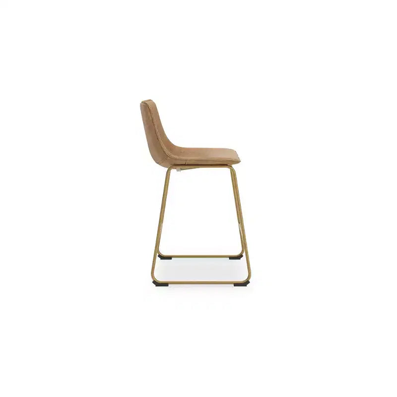Signature Design by Ashley Lexadine Counter Height Bar Stools, Set of 2  Upholstered Faux Leather, Toast/Gold Finish, Modern Bucket Seat