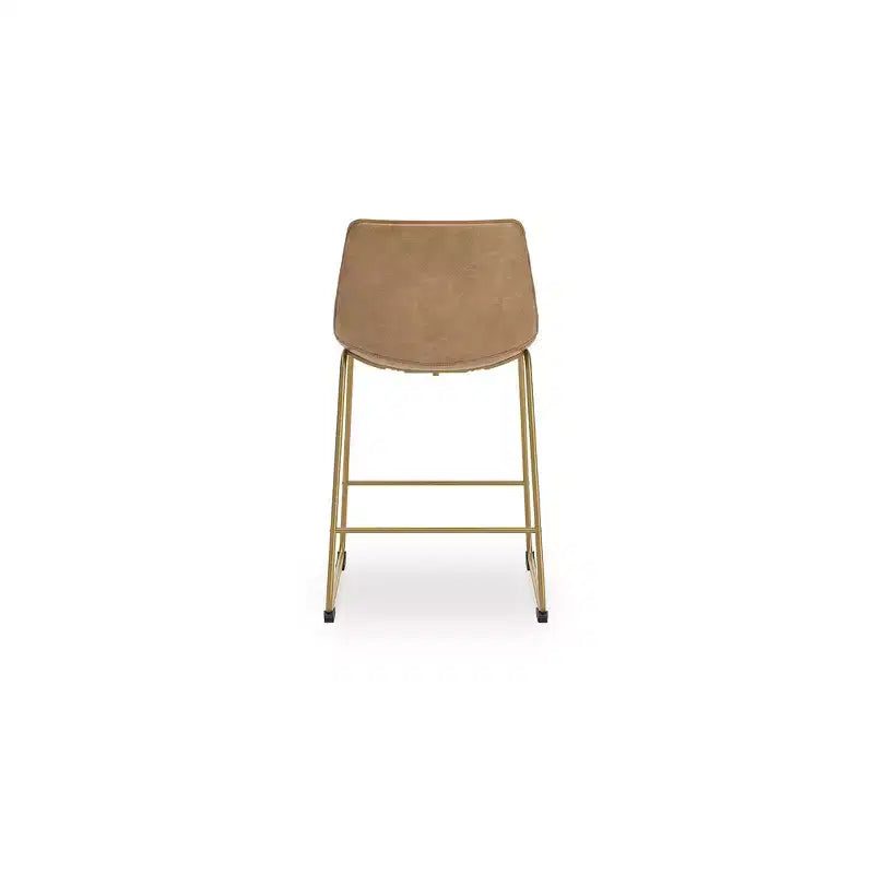 Signature Design by Ashley Lexadine Counter Height Bar Stools, Set of 2  Upholstered Faux Leather, Toast/Gold Finish, Modern Bucket Seat