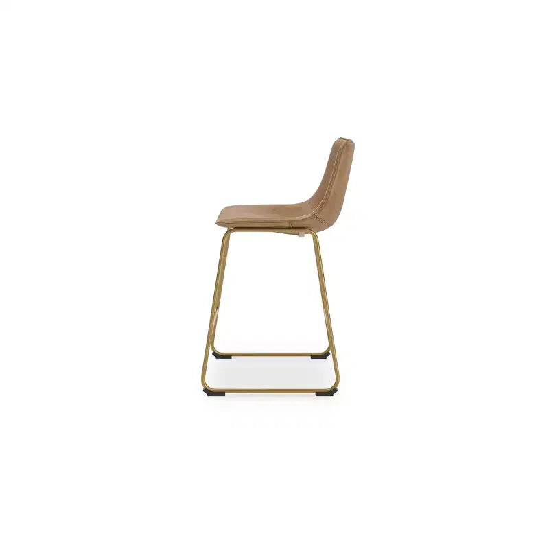 Signature Design by Ashley Lexadine Counter Height Bar Stools, Set of 2  Upholstered Faux Leather, Toast/Gold Finish, Modern Bucket Seat